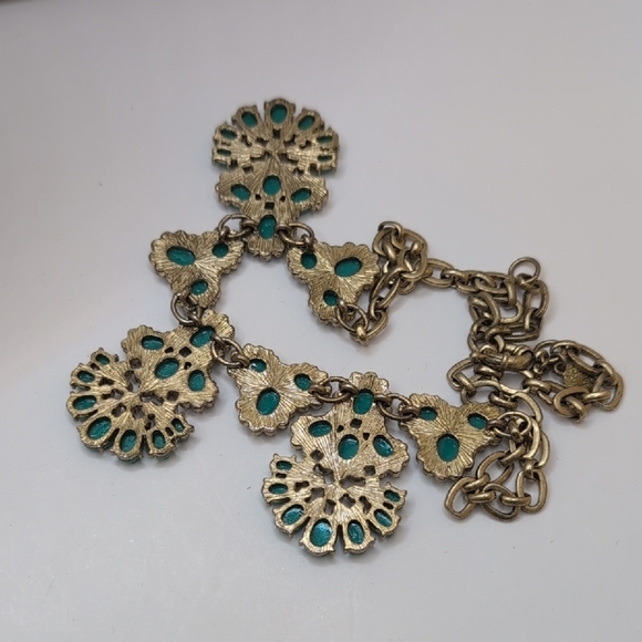 J. Crew Green and Gold Floral Necklace Statement Piece - Picture 4 of 5